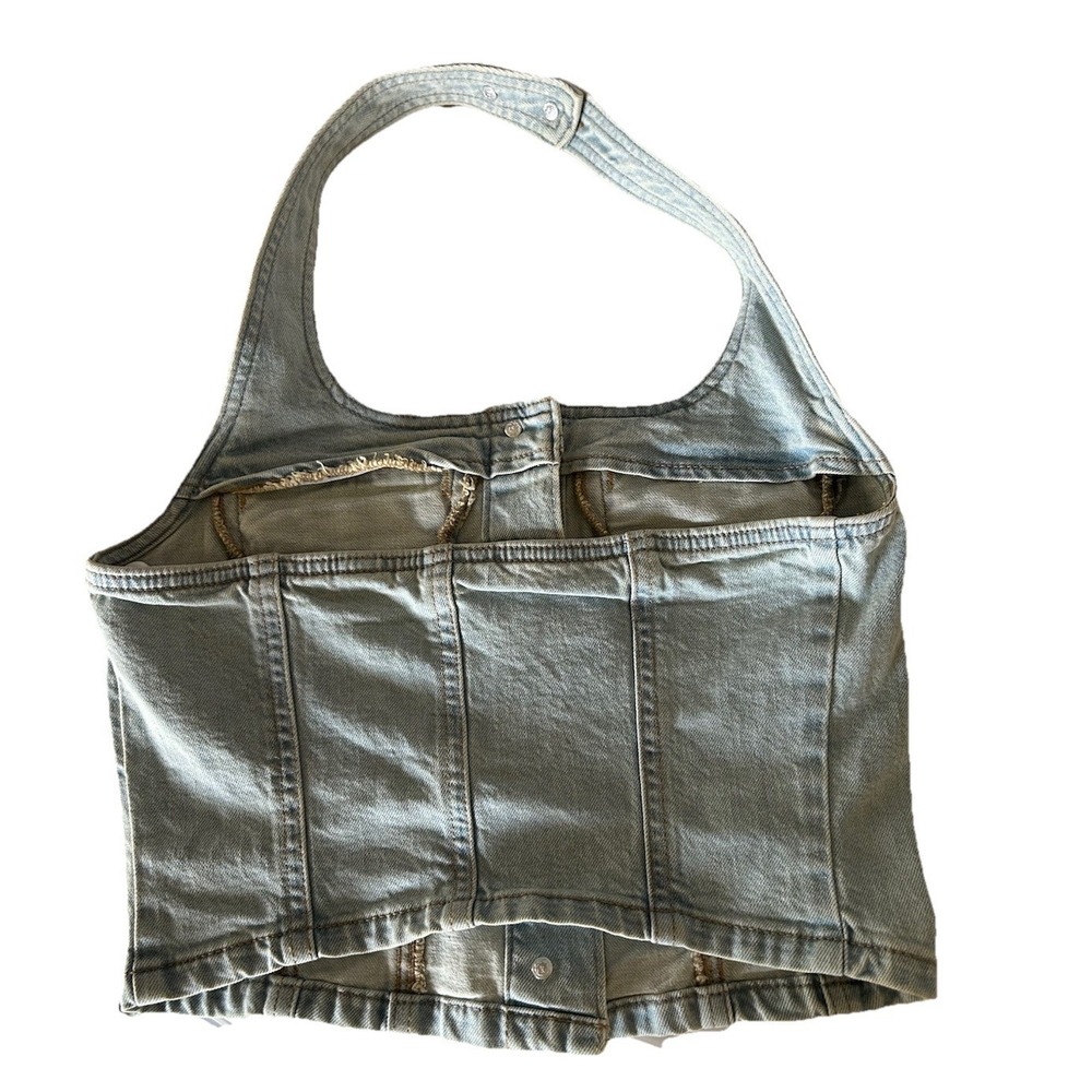 Women's XS Light Denim Button Down Halter Vest Festival Country Western Chic - Picture 3 of 5